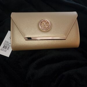 Christian Lacroix Gold Clutch with Logo Detail